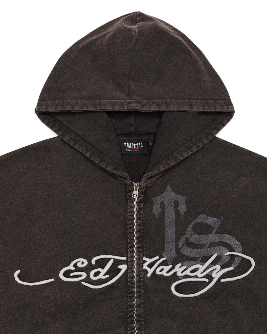 Trapstar Trapstar X Ed Hardy Script Felpa Con Cappuccio - Grigia