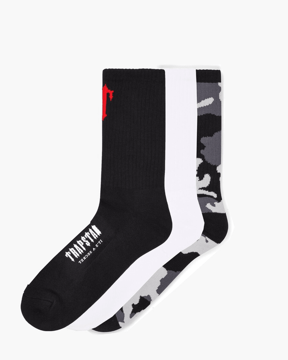 Trapstar London 3 Pak Irongate T čarape - Crna/kamuflaža/bijela