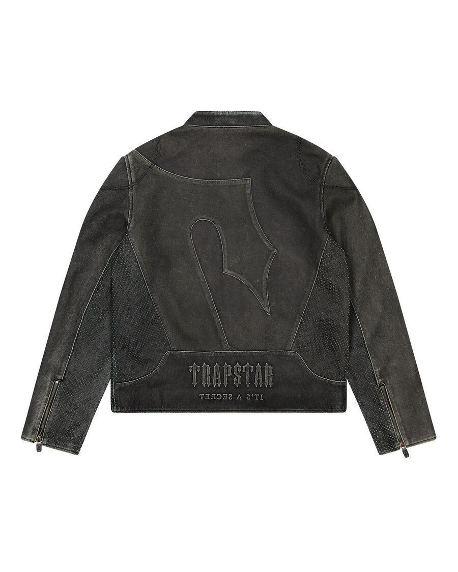 Trapstar Irongate T Panel Leather Biker Jacket - 2 Tone Black & Green