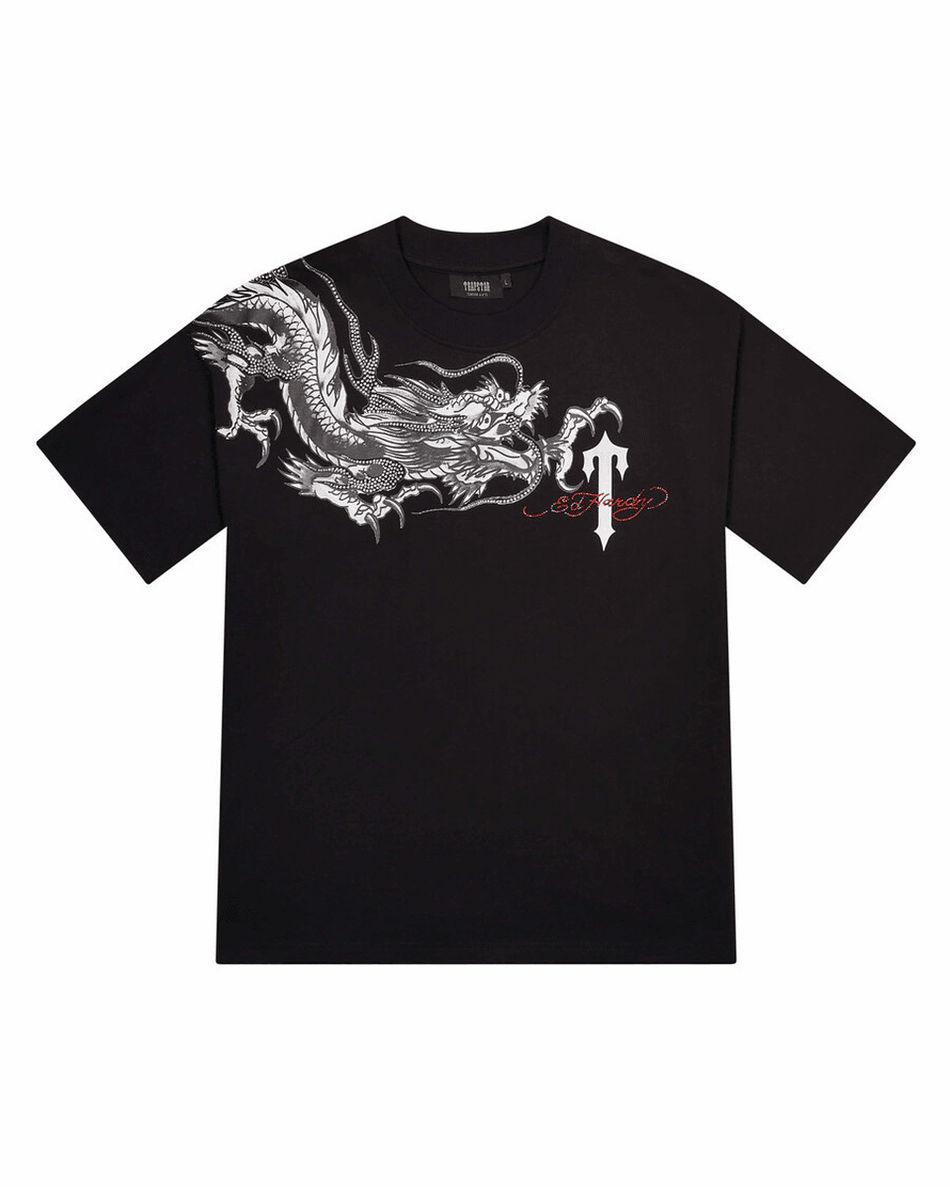 Trapstar لندن × Ed Hardy تي شيرت التنين مع الديامانت - أسود