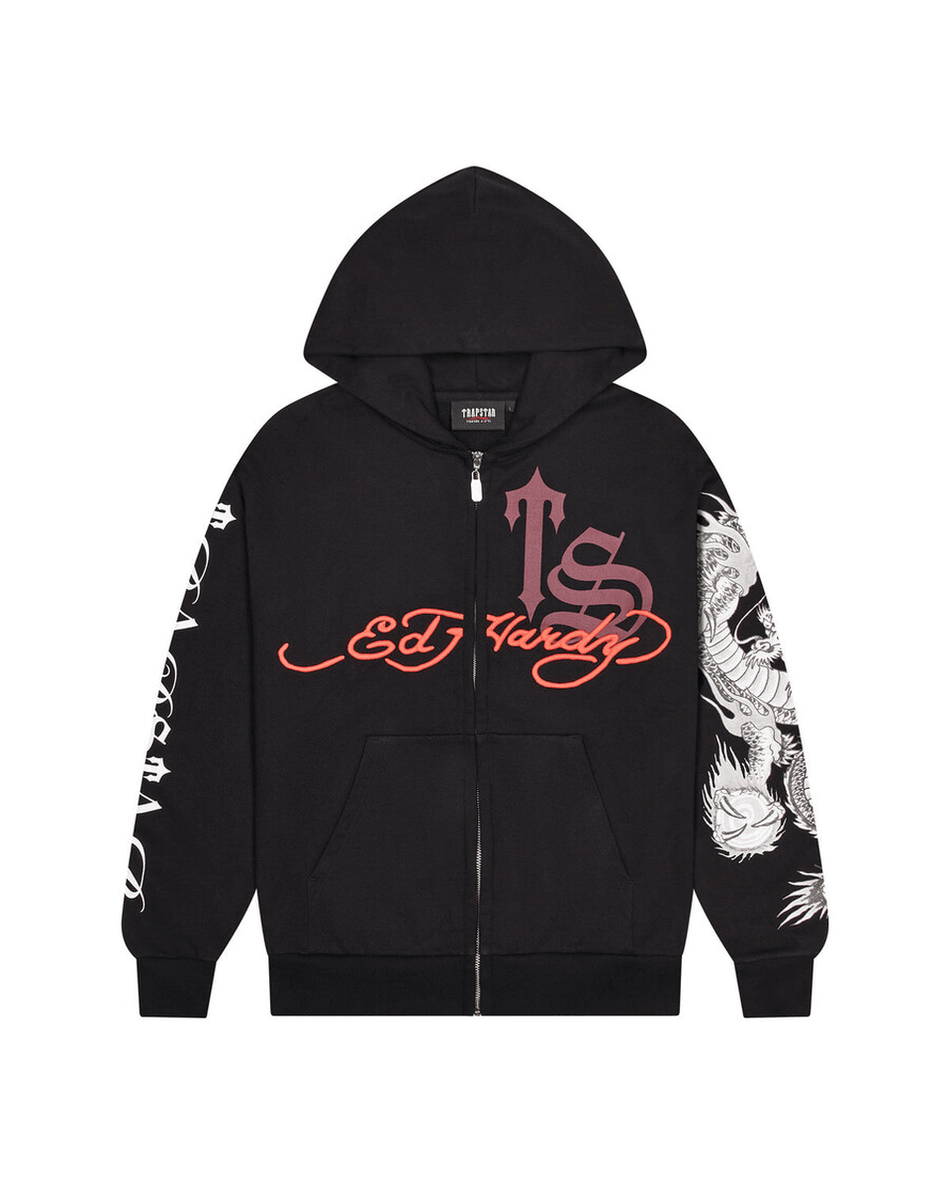 Trapstar London X Ed Hardy Script Hoodie - Hitam/merah
