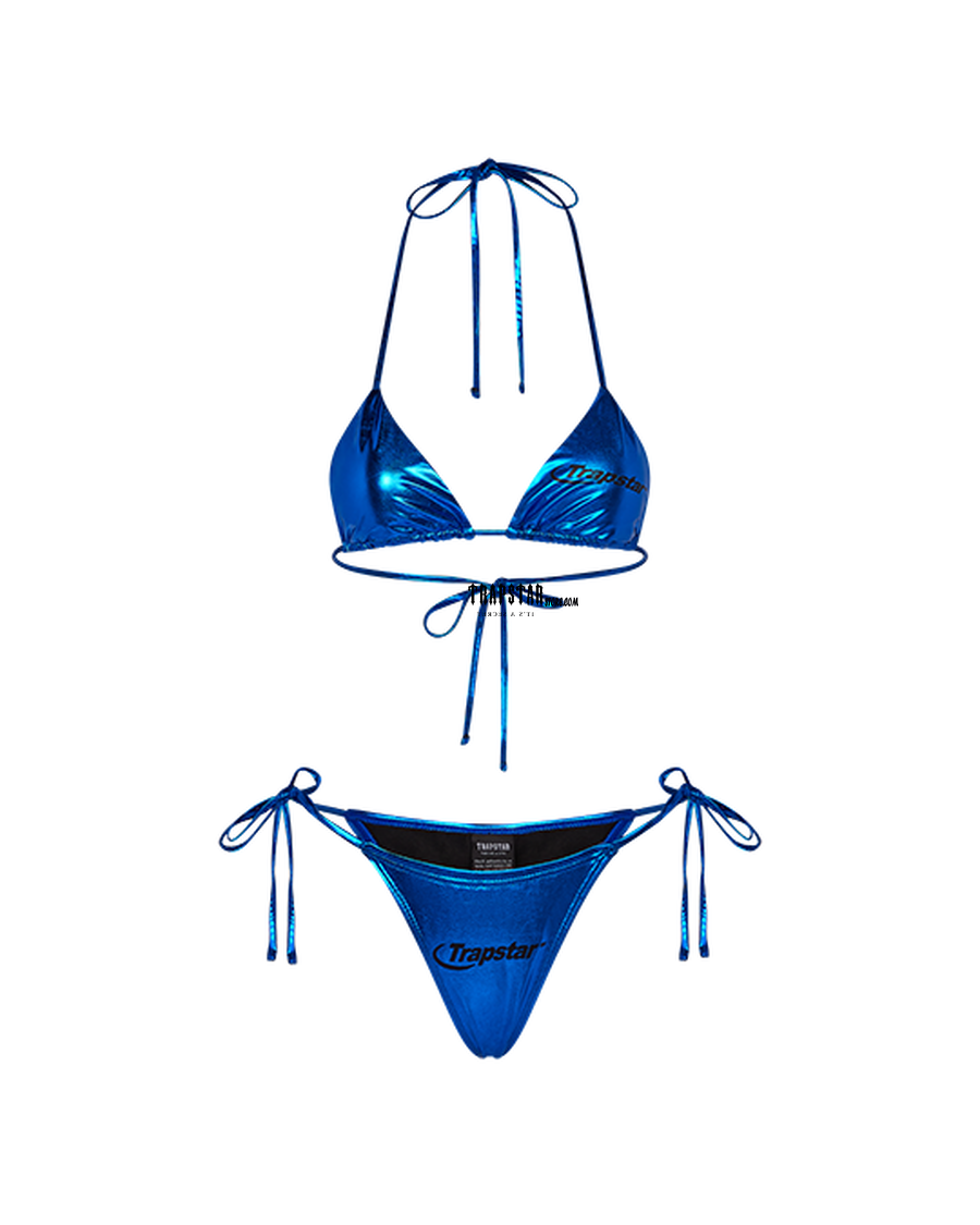 Trapstar Womens Hyperdrive Metallic Bikini Tie Side Bottoms - Blue