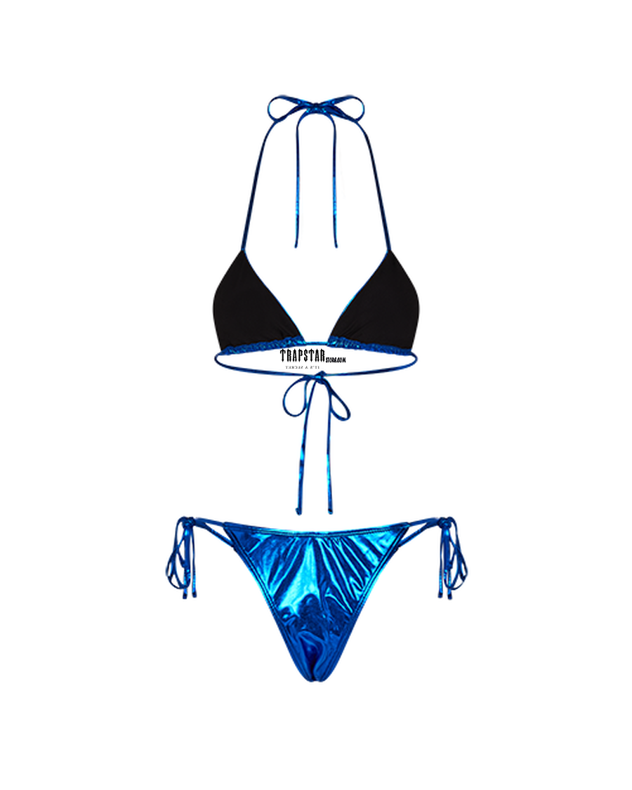 Trapstar Womens Hyperdrive Metallic Bikini Tie Side Bottoms - Blue