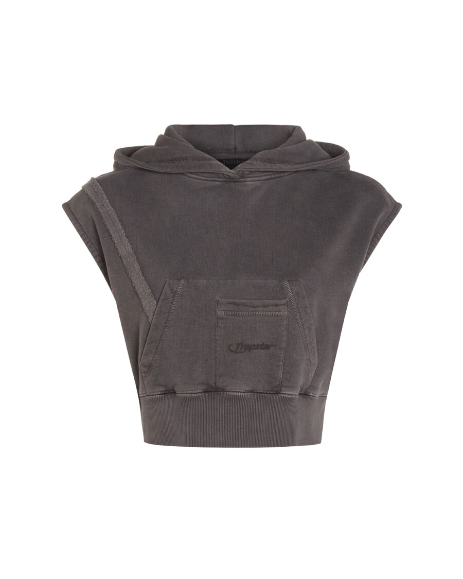 Trapstar Women's Deconstructed Cropped Sleeveless Hoodie - Enzyme Wash