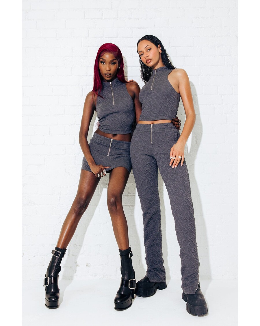 Trapstar Women's Jacquard Fitted Zip Crop Top - Grey