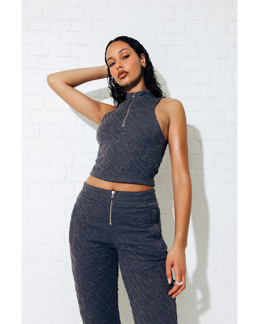 Trapstar Women's Jacquard Fitted Zip Crop Top - Grey
