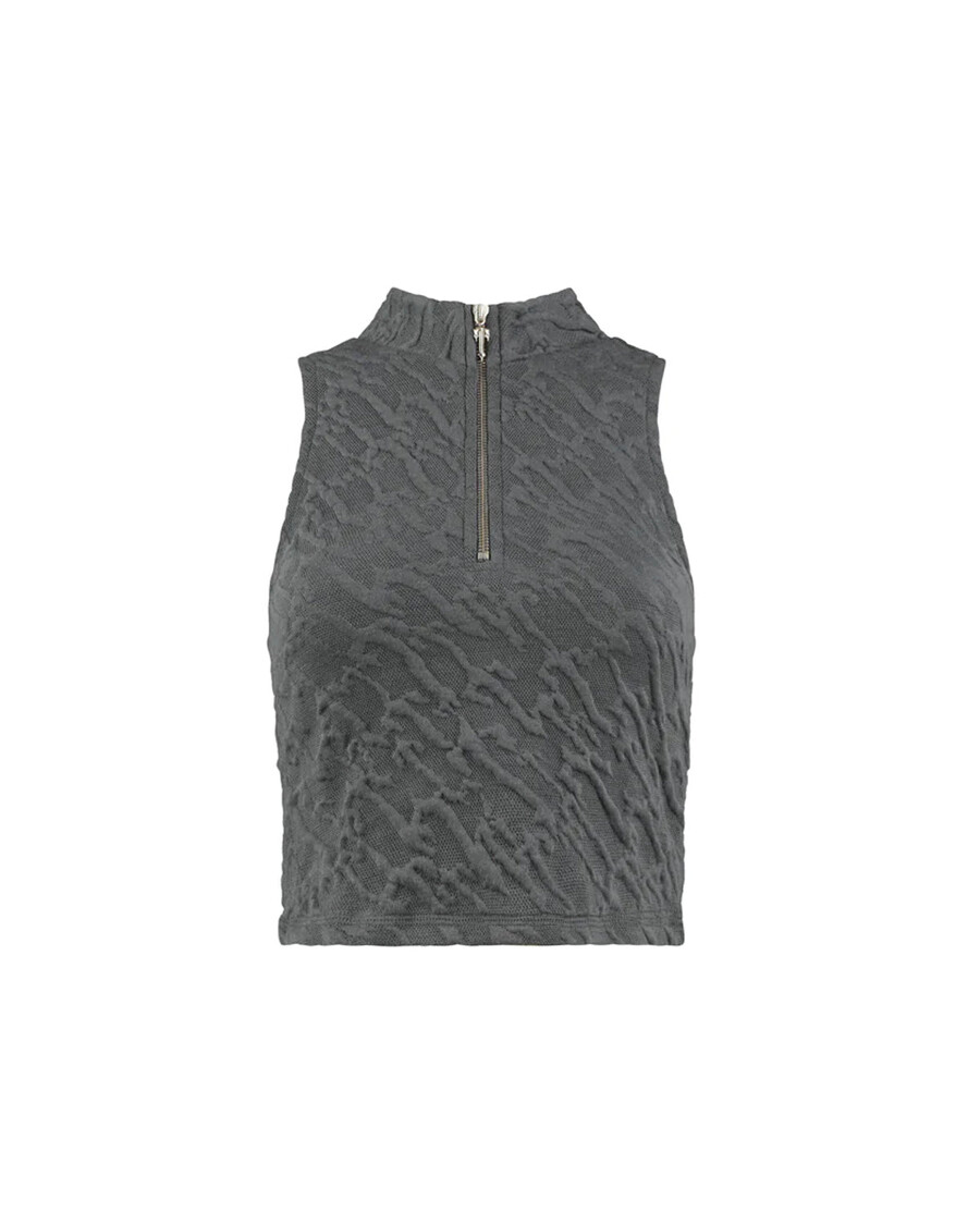 Trapstar Women's Jacquard Fitted Zip Crop Top - Grey