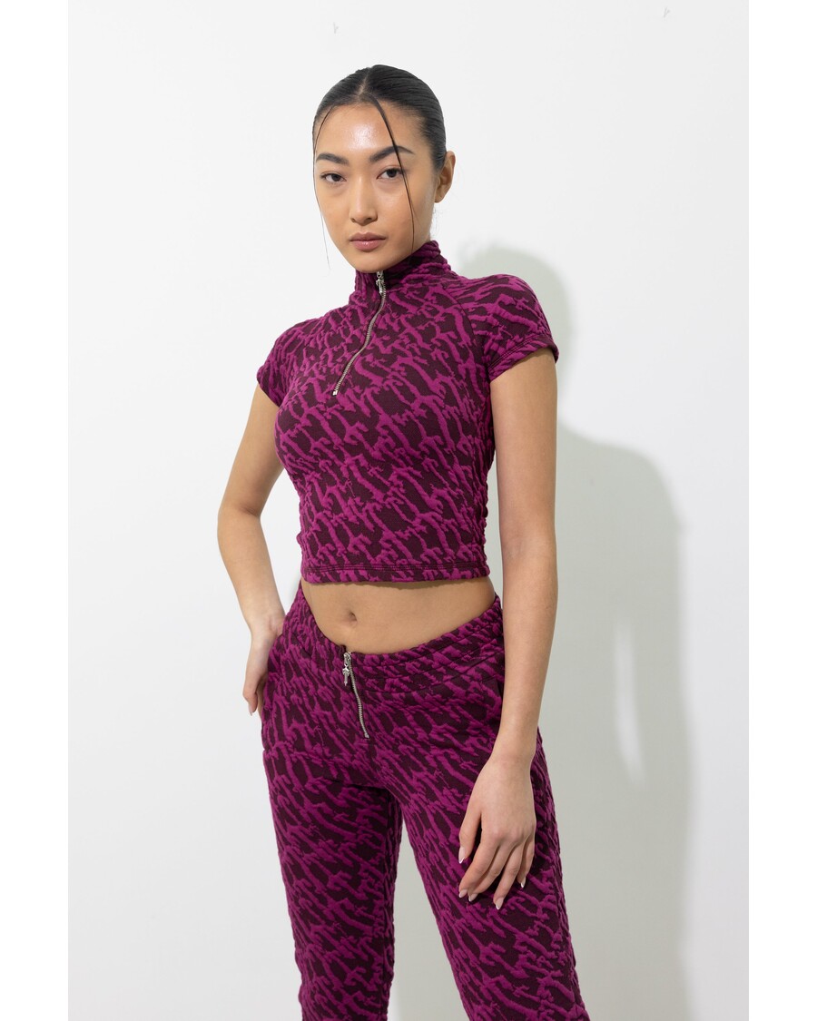 Trapstar Women's Jacquard Fitted Zip Crop Top - Burgundy Pink
