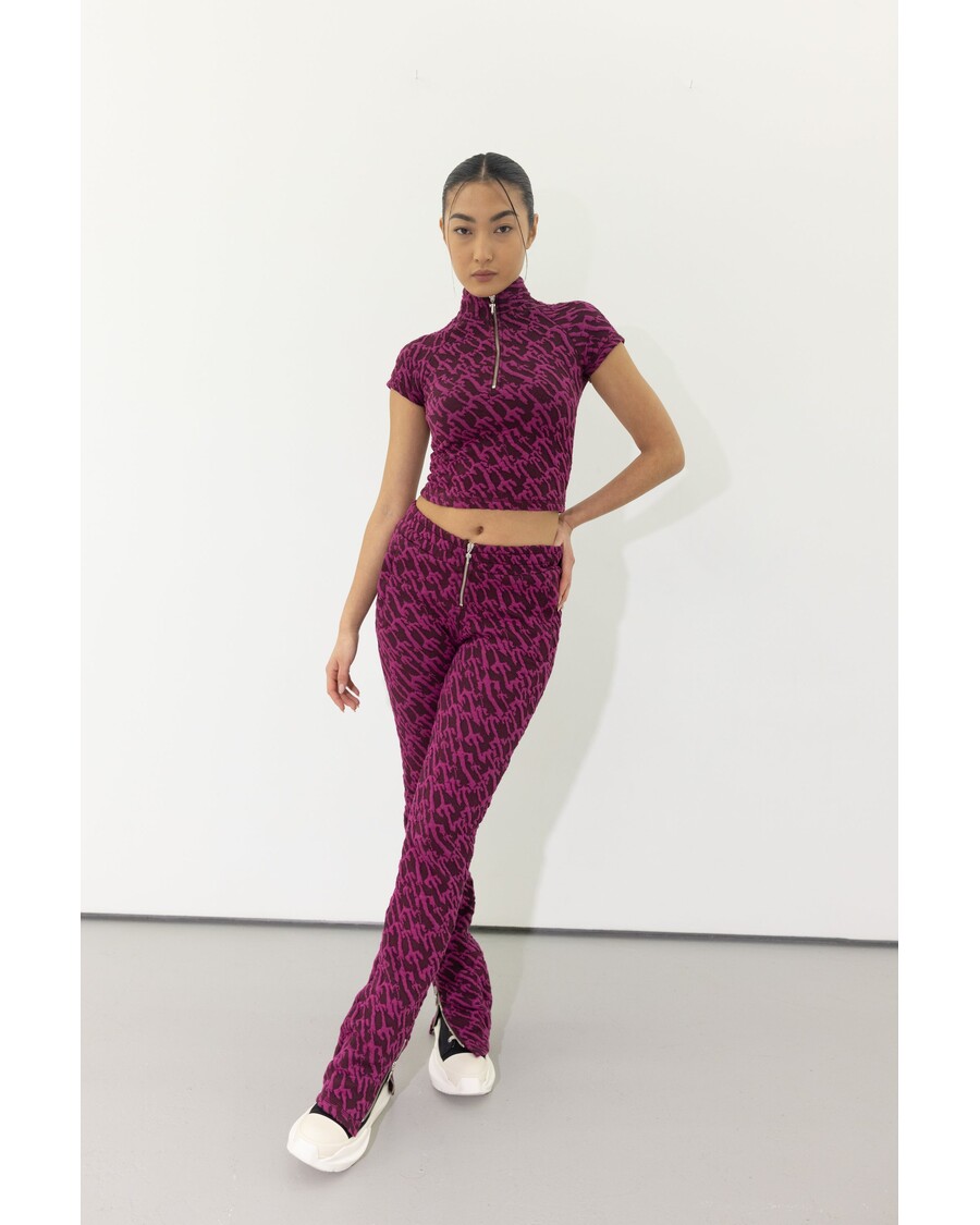 Trapstar Women's Jacquard Fitted Zip Crop Top - Burgundy Pink