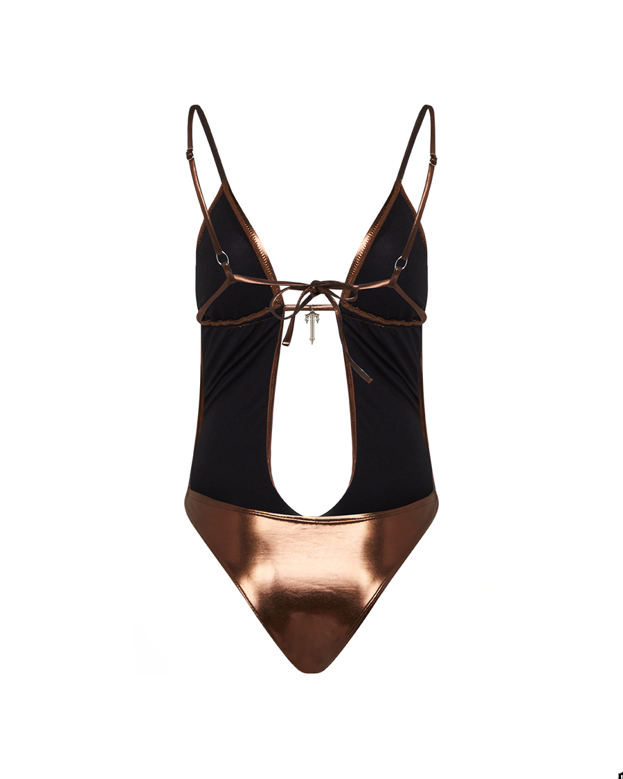 Trapstar Women's Metallic Cutout One Piece Swimsuit - Brown
