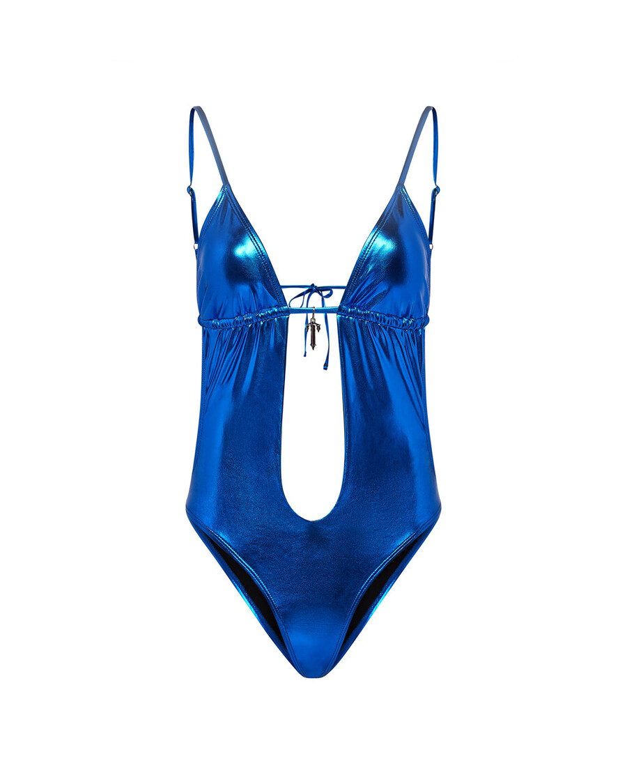Trapstar Women's Metallic Cutout One Piece Swimsuit - Blue
