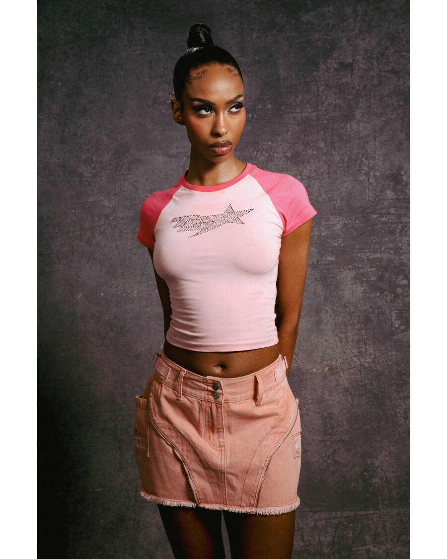 Trapstar Women's Irongate T Denim Zip Detail Mini Skirt - Pink