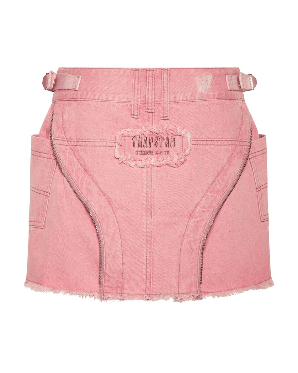 Trapstar London Gonna Mini In Denim Con Zip Irongate Per Donna - Rosa