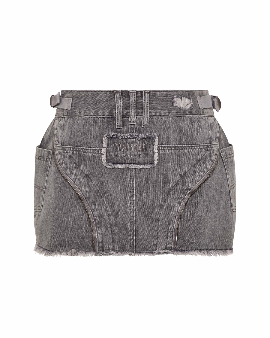Trapstar Womens Irongate T Denim Zip Detail Mini Skirt - Grey