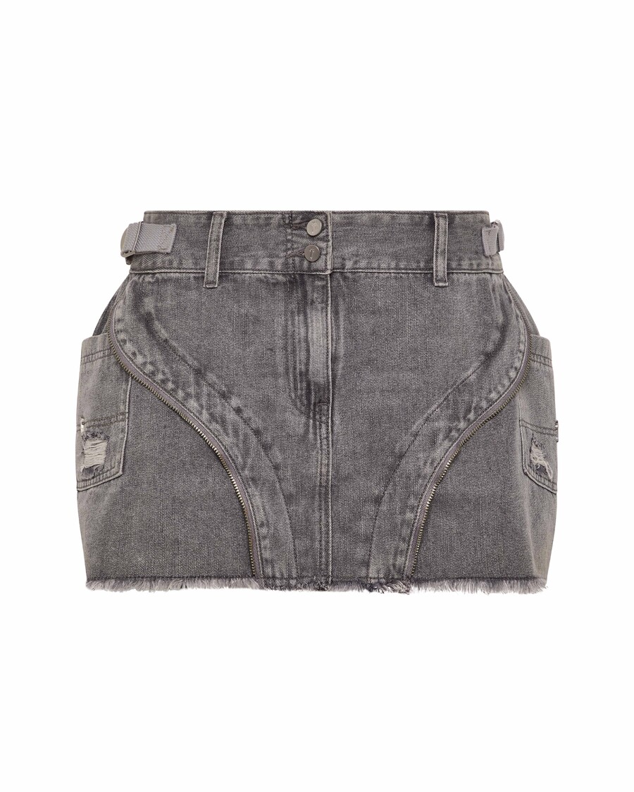 Trapstar Womens Irongate T Denim Zip Detail Mini Skirt - Grey