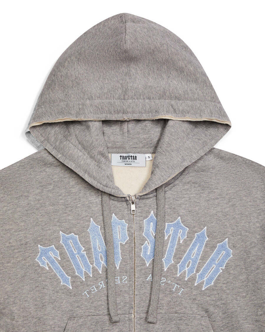 Trapstar Women's Irongate Arch Chenille Embroidery Zip Through- Grey/Blue