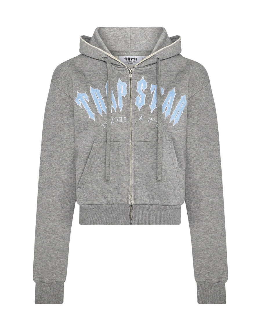 Trapstar Women's Irongate Arch Chenille Embroidery Zip Through- Grey/Blue