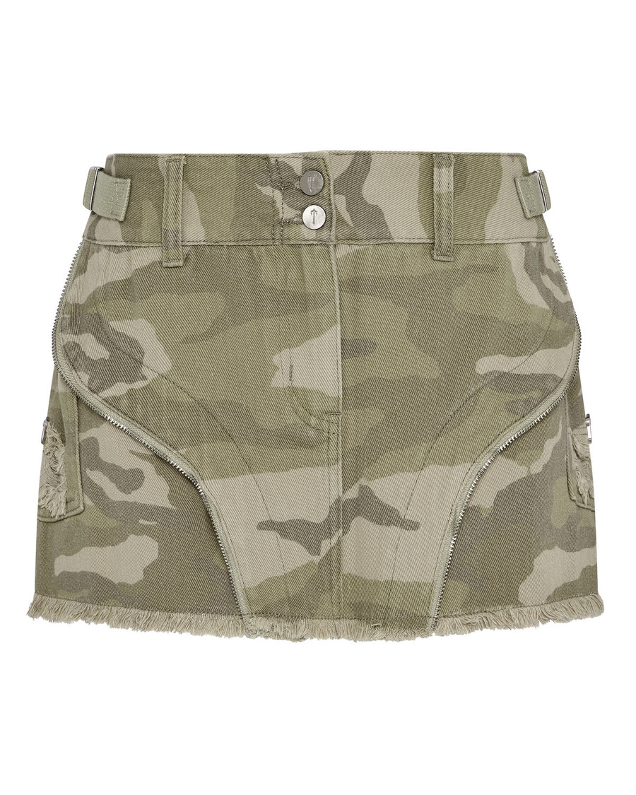 Trapstar Irongate T Womens Denim Zip Detail Mini Skirt - Desert Camo