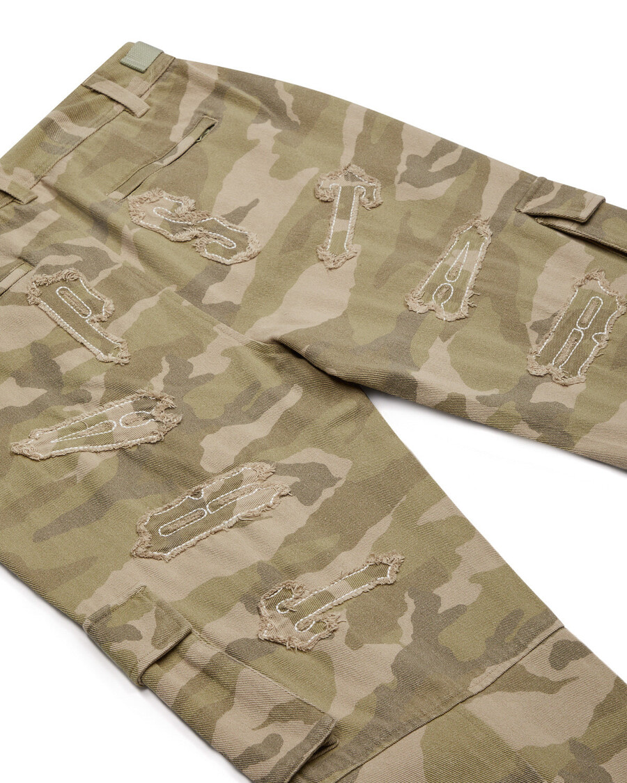 Trapstar Damen-Jeans-Cargohose Mit Arch-Applikation In Distressed-Optik – Wüstentarn