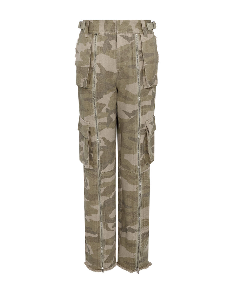 Trapstar Damen-Jeans-Cargohose Mit Arch-Applikation In Distressed-Optik – Wüstentarn