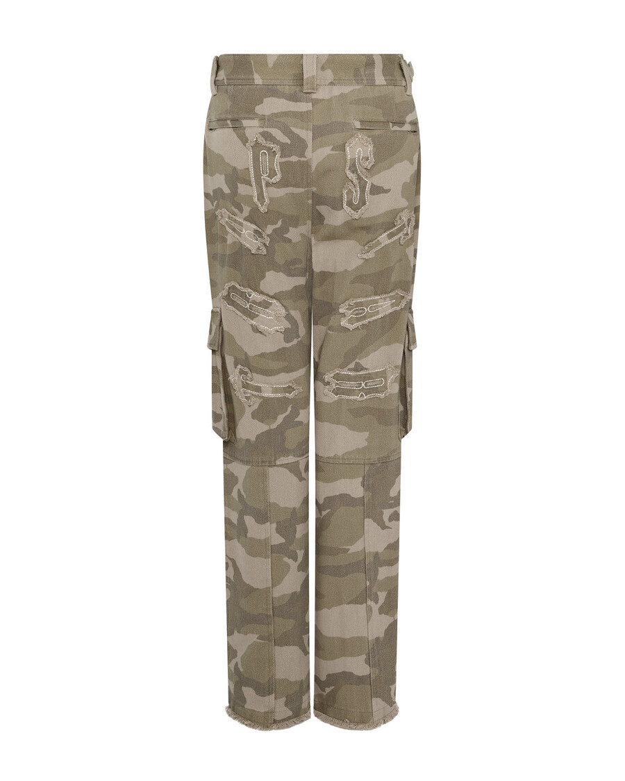 Trapstar Women's Arch Applique Distressed Denim Cargo Pants - Desert Camo