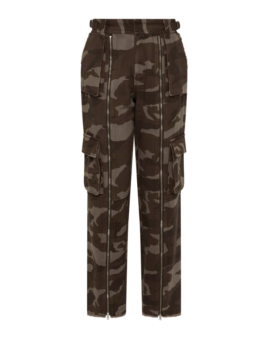 Trapstar Women's Arch Applique Distressed Denim Cargo Pants - Brown Camo