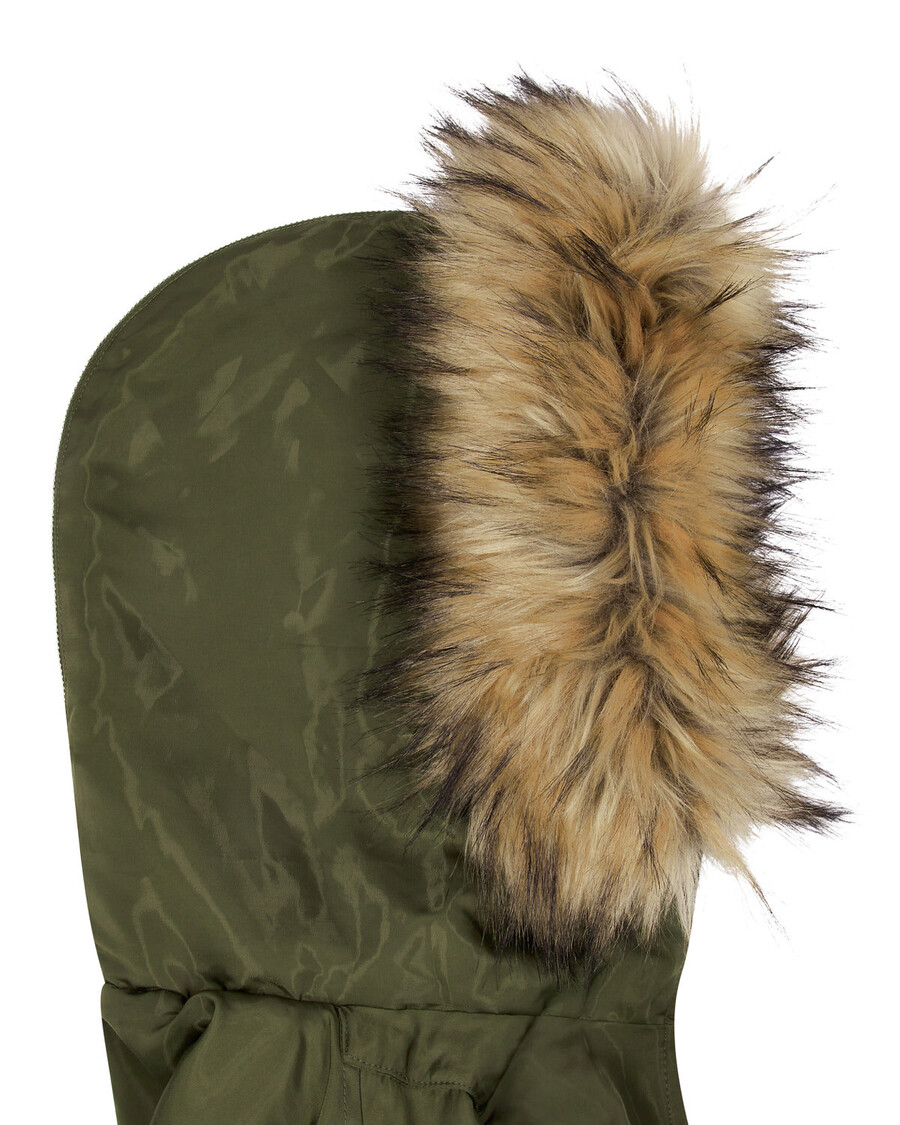 Trapstar Women’s Script Fur Hood Bomber - Khaki
