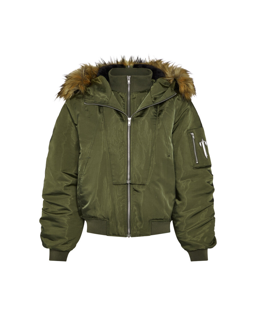 Trapstar Women’s Script Fur Hood Bomber - Khaki