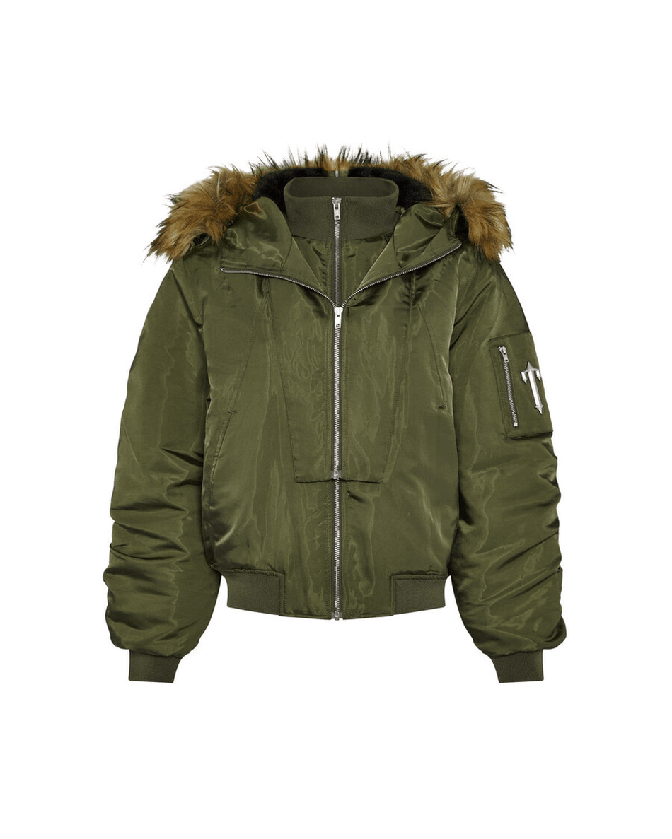 Trapstar London Wanita Skrip Bulu Hoodie Bomber - Khaki